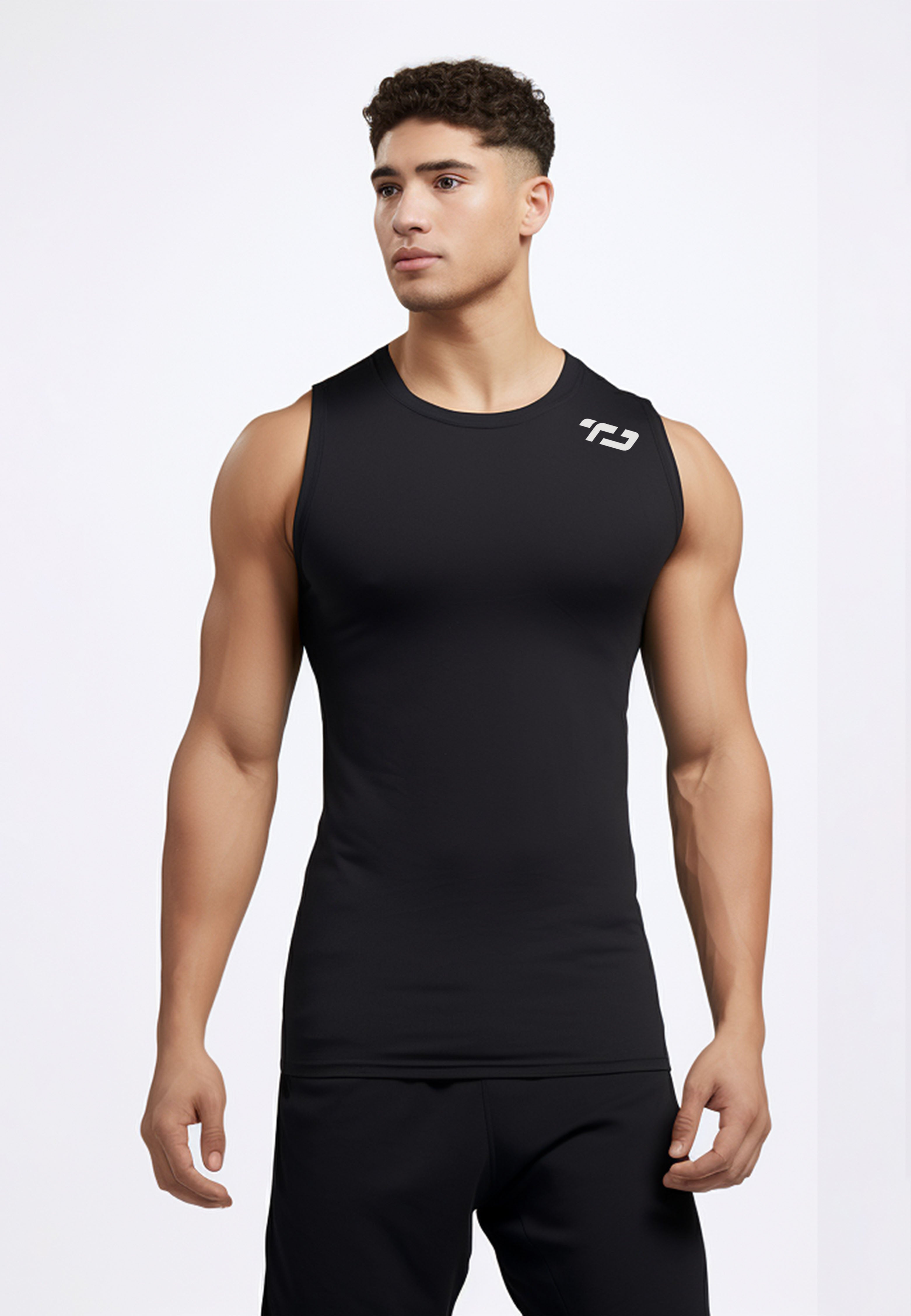 MSA02 kaos running lari pria kutung sleeveless tanktop 4way stretch drifit nanoamid tdactive shoulder hitam