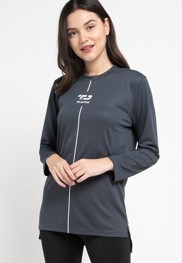 Td Active LS042 Sport mls raglan kaos olahraga wanita abu tua