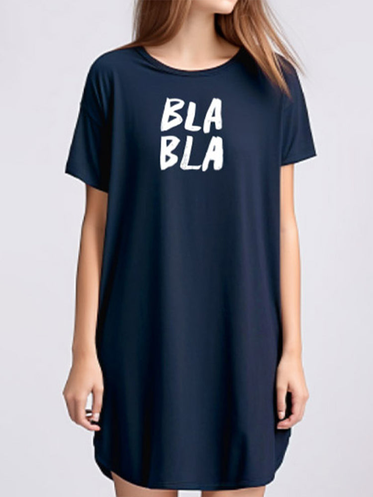 LTF08 dress t shirt kaos panjang wanita "bla bla" navy