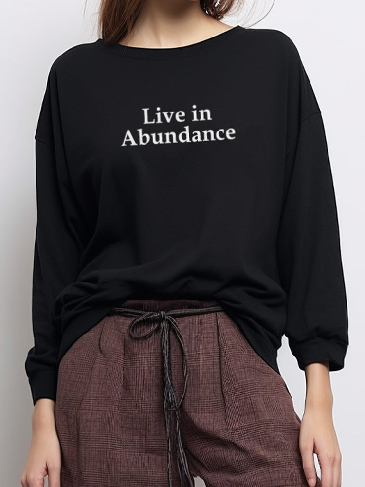 LTF19 kaos lengan panjang wanita kekinian LV "live in abundance" hitam