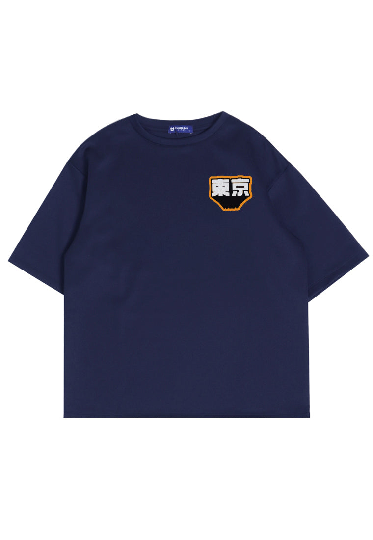 MTQ31 t shirt oversize pakaian oversized bahan tebal pria distro tulisan jepang "tokyo flat dakir" navy