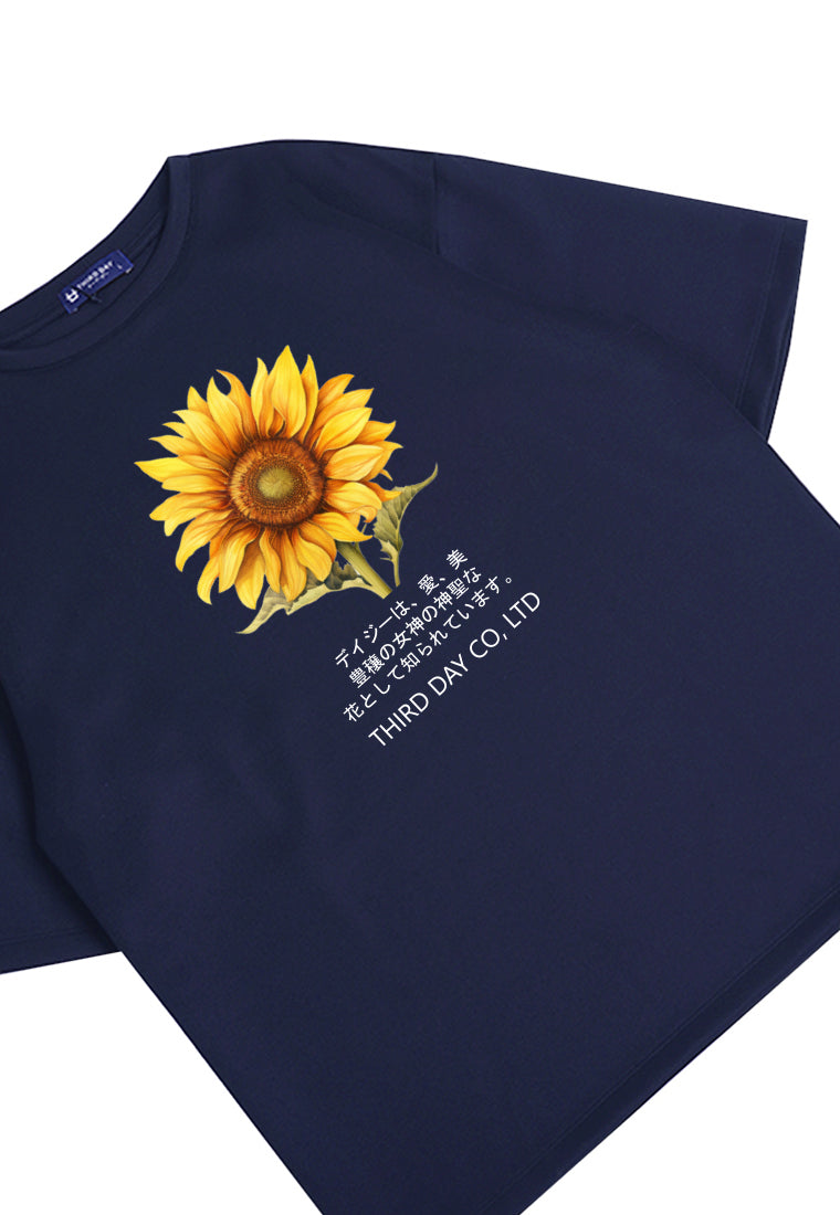 MTP70 kaos oversize flower sunflower bunga matahari bahan tebal scuba pria "big sunflower" navy