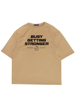 MTQ18 kaos oversize gym pria distro bahan tebal scuba "busy getting stronger" khaki