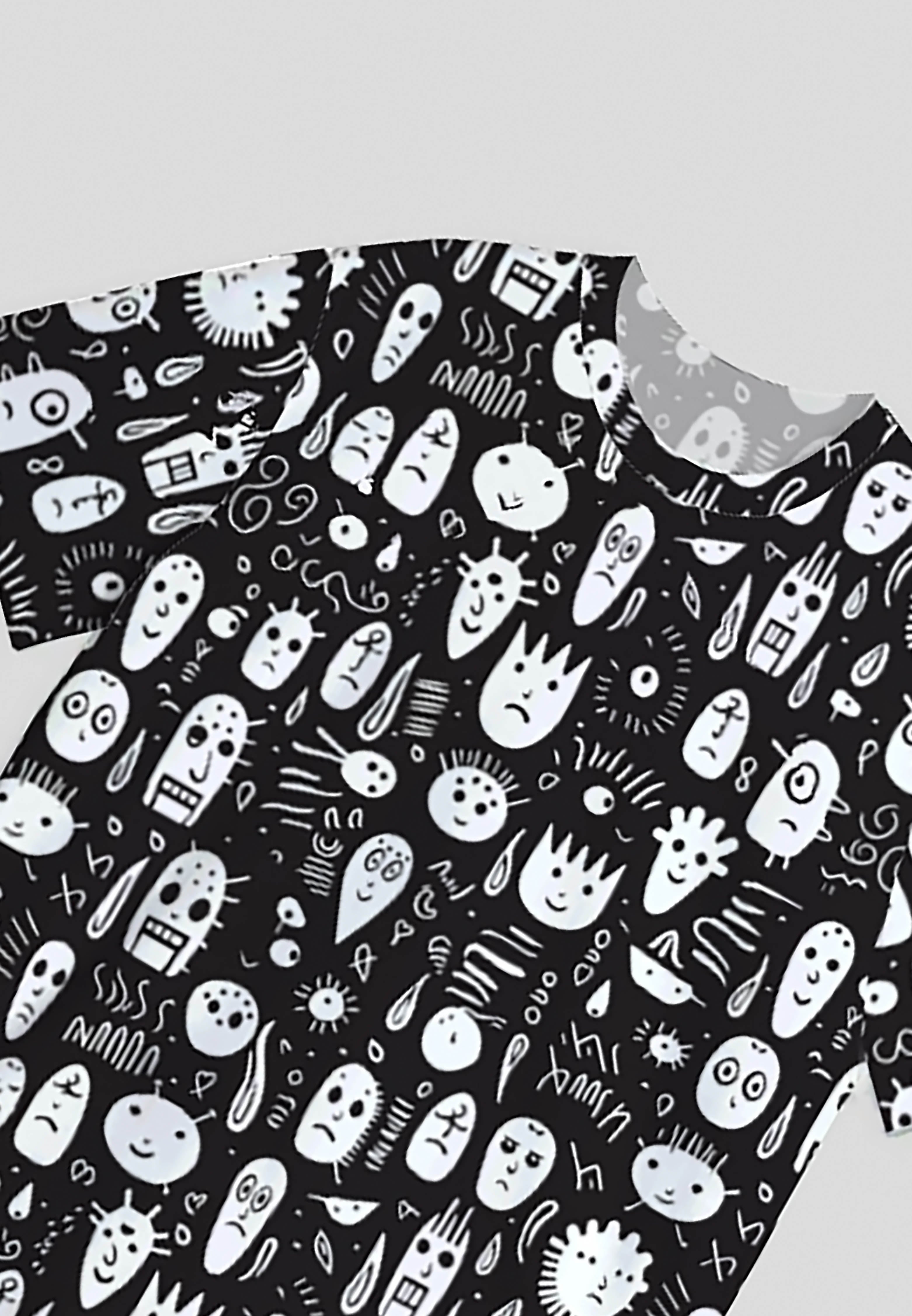 NX021 kaos oversize full motif abstrak aesthetic "doodle face" bahan tebal light scuba Nade