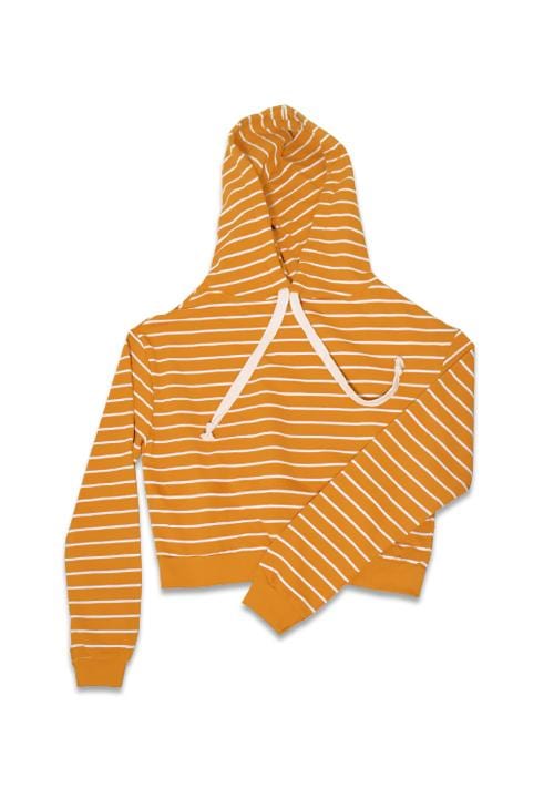LMP022 pbch crop hoodie kuning putih belang stripe