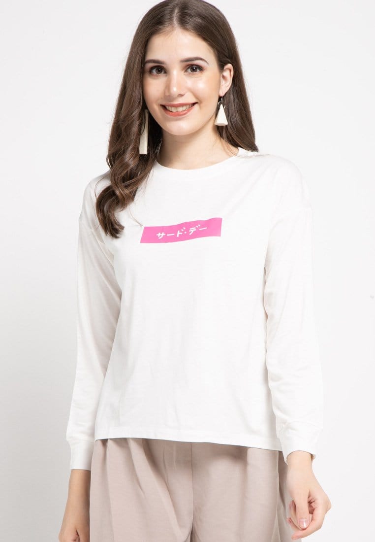 Third Day LTC84 ls long sleeve kaos lengan panjang wanita katakana pink inverted