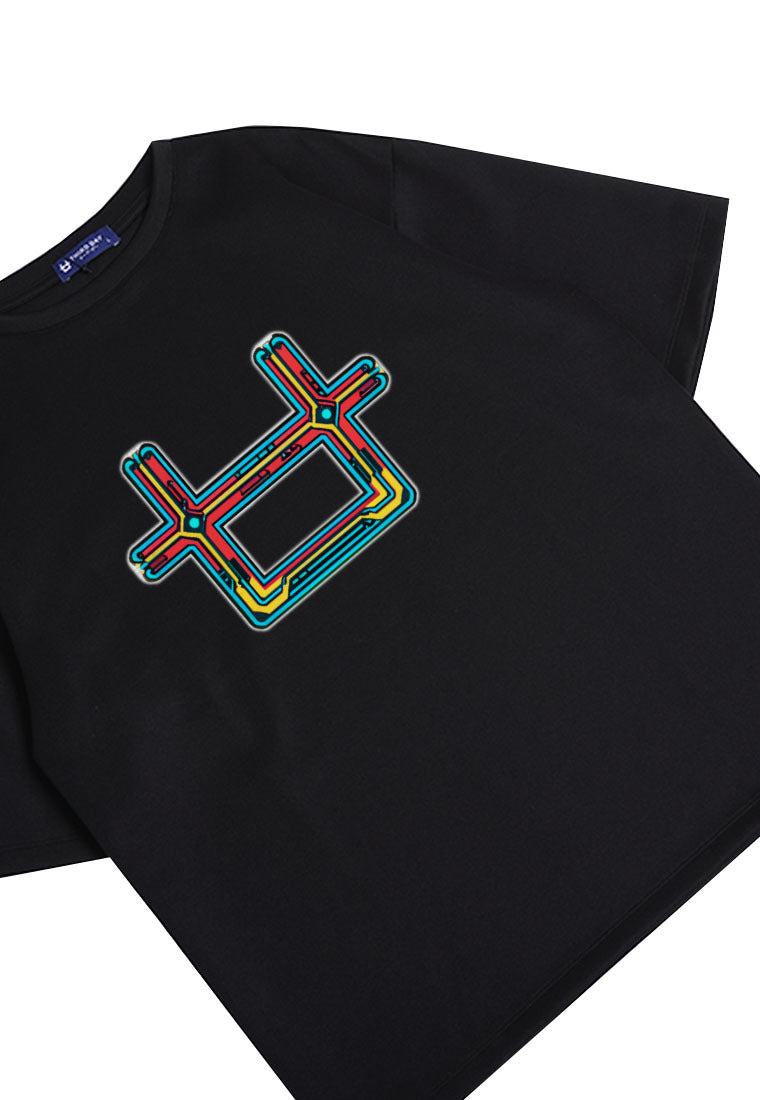 MTP51 kaos oversize abstrak abstract aesthetic bahan tebal scuba logo "colorful circuit" hitam