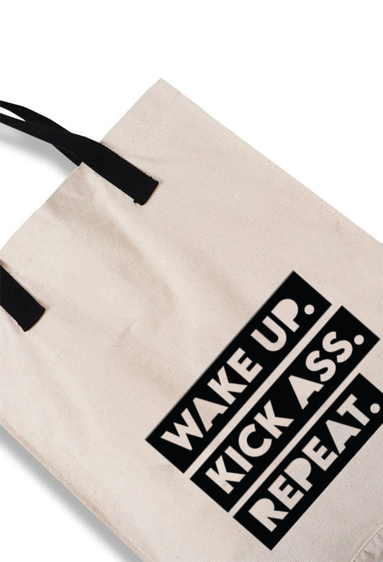 AMC93 totebag aesthetic pria wanita kanvas krem putih "wake up kick ass"