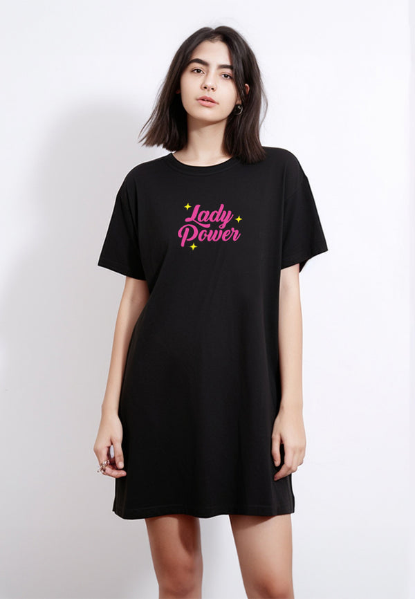 LTE95 long dress kaos korean style casual "lady power" hitam