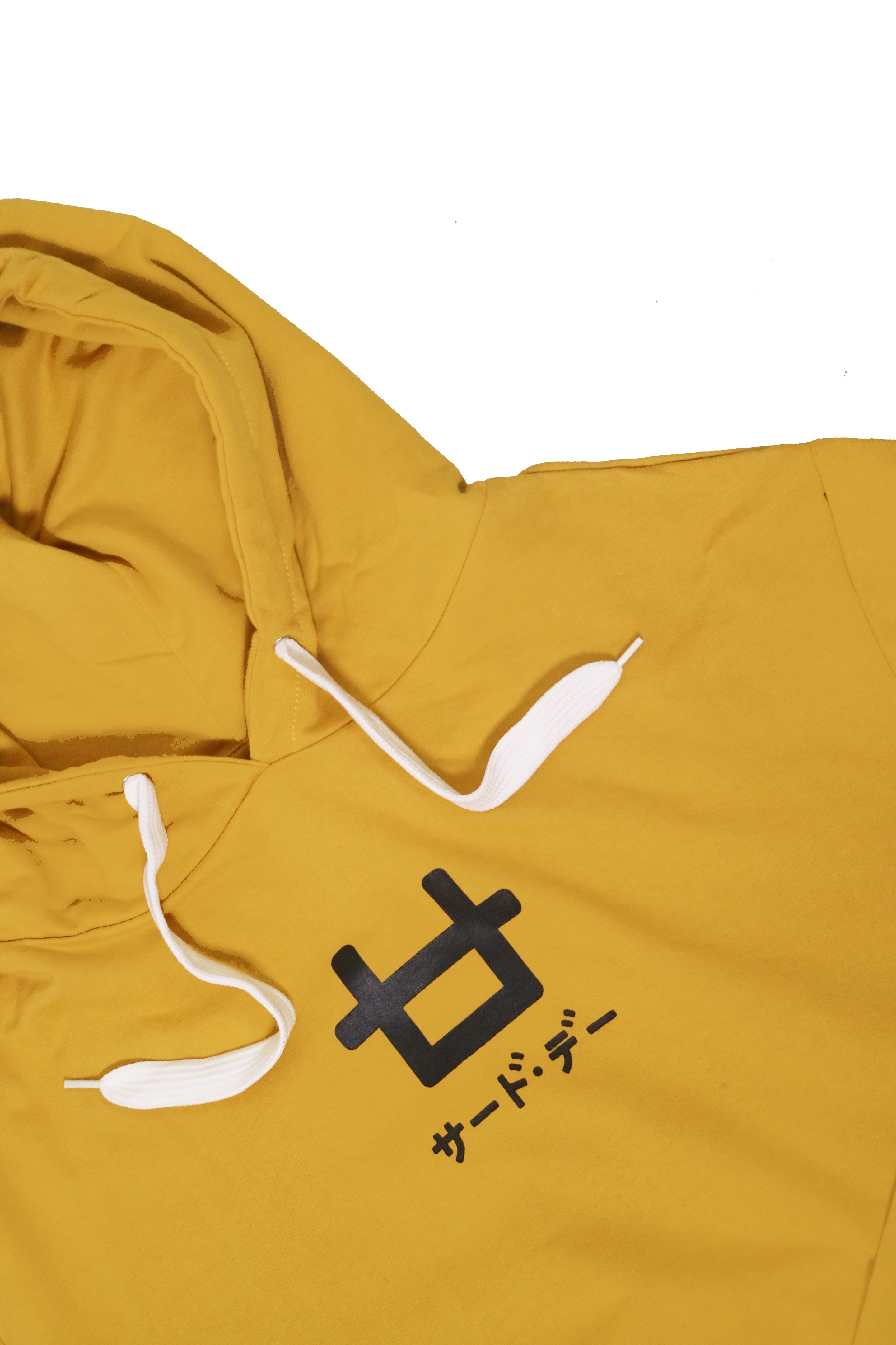 LMP024 Pbch crop hoodie logo mustard