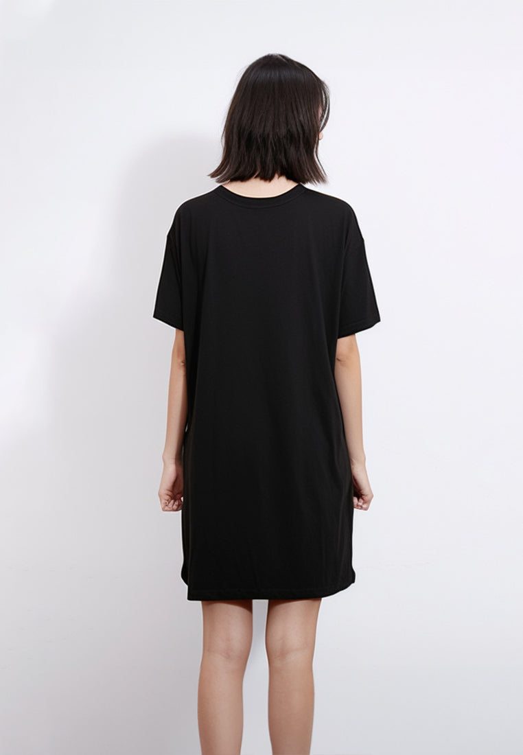 LTE93 long dress korean style kaos casual "france katakana" hitam
