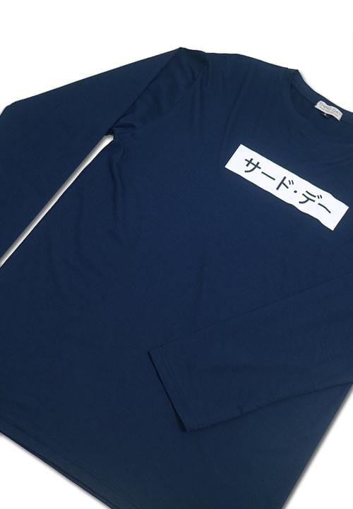 MTC90B l-s long sleeve Kaos Tangan Panjang invert katakana T-shirt Navy