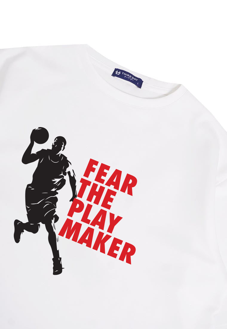 MTQ09 kaos baju basket basketball t shirt oversize bahan tebal scuba "fear the shooter" putih