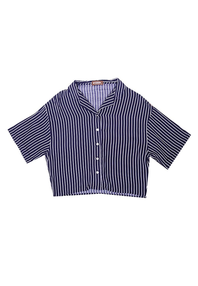 Nade Japan FT079 Kemeja pantai Wanita Kasual stripe navy