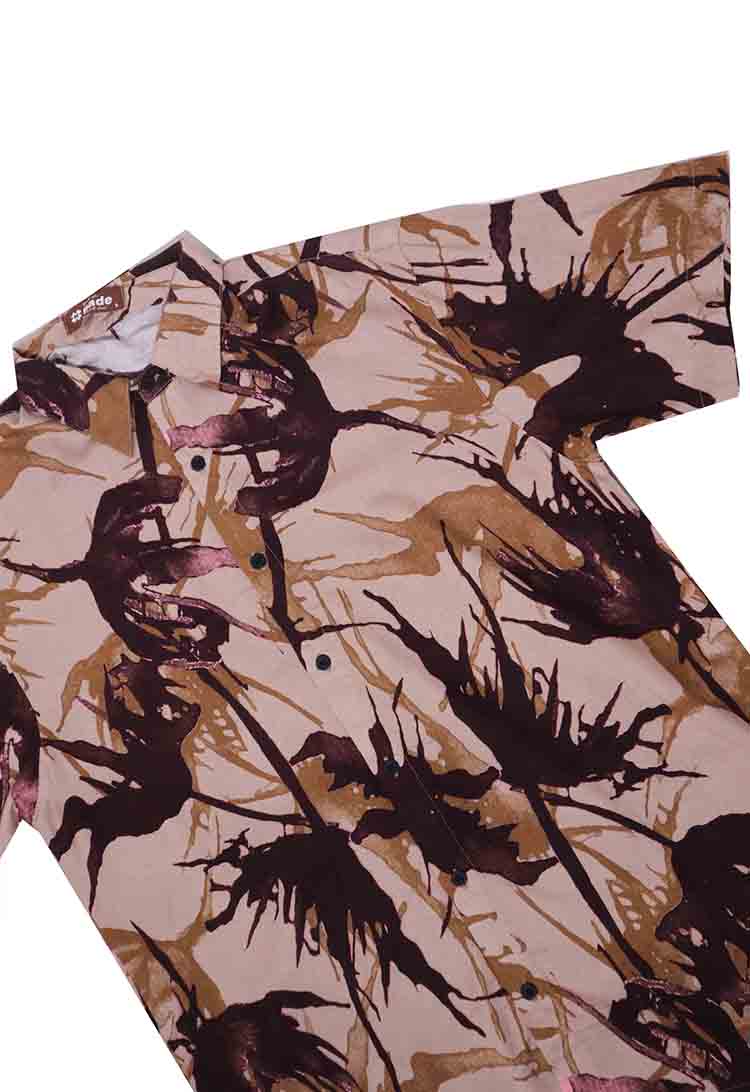 Nade NTA06 Kemeja pria lengan pendek motif daun api coklat