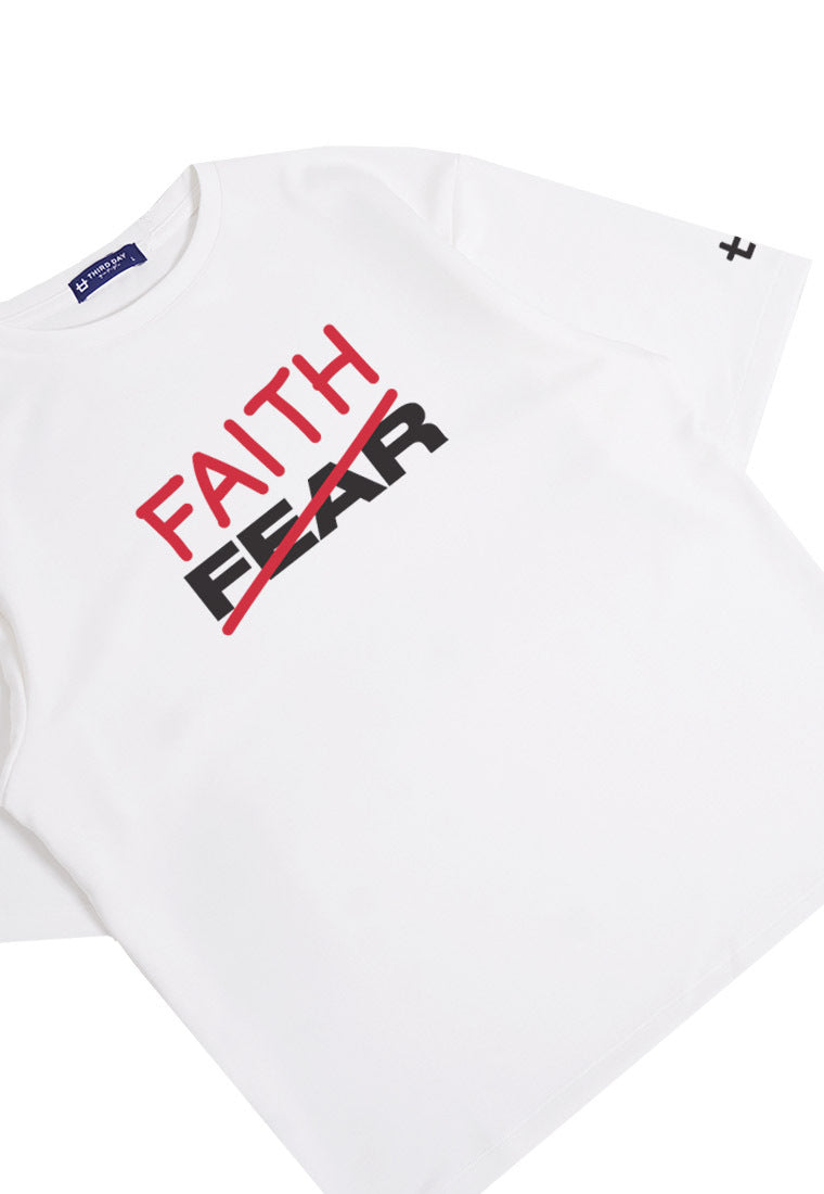 MTP61 kaos rohani oversize bahan tebal scuba "faith over fear" putih