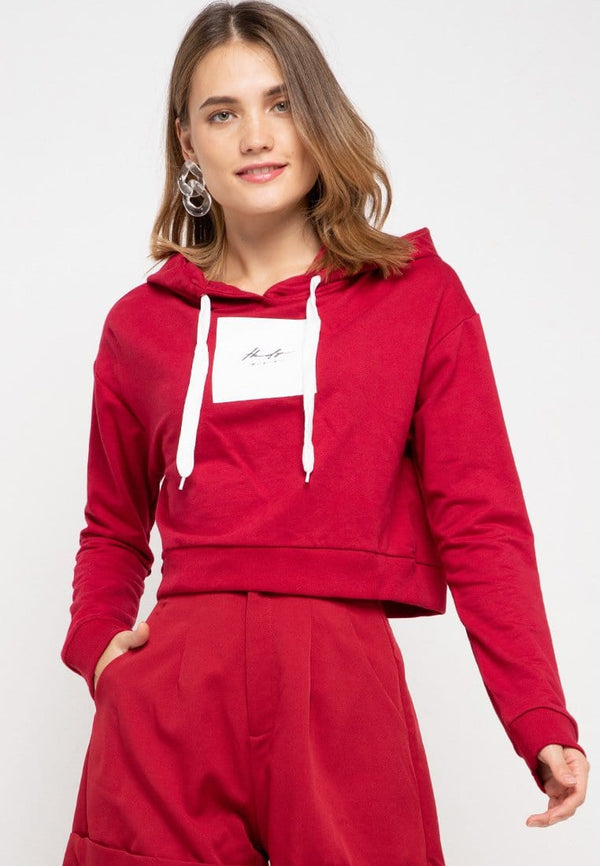 LMP023 pbch crop hoodie thdy sign square maroon