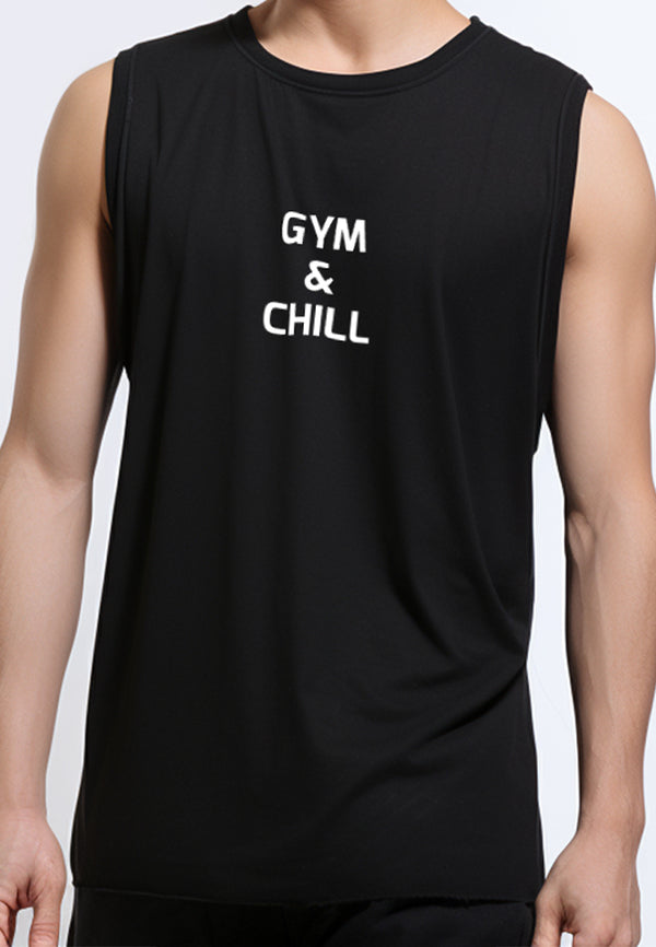 MSA10 baju kutung gym tank top sleeveless tees "gym and chill" black