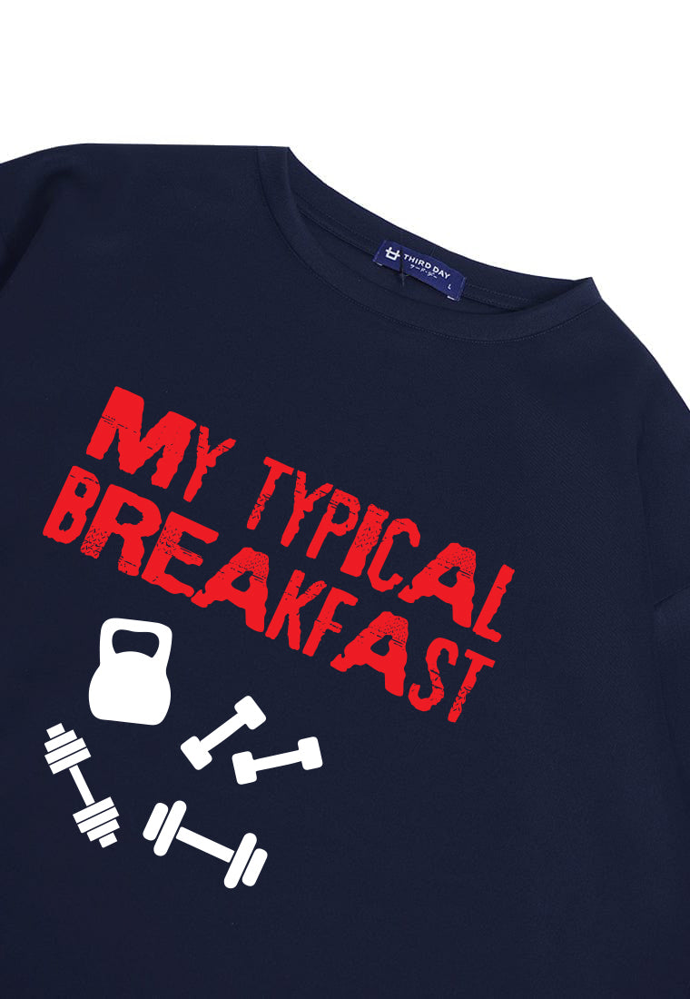 MTQ15 kaos oversize gym distro pria bahan tebal scuba "typical breakfast" navy