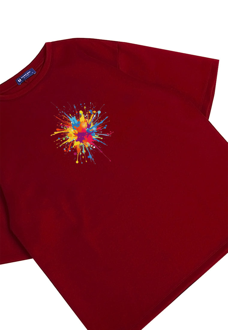 MTP83 kaos oversize art abstrak aesthetic bahan tebal scuba "colorful splat" maroon