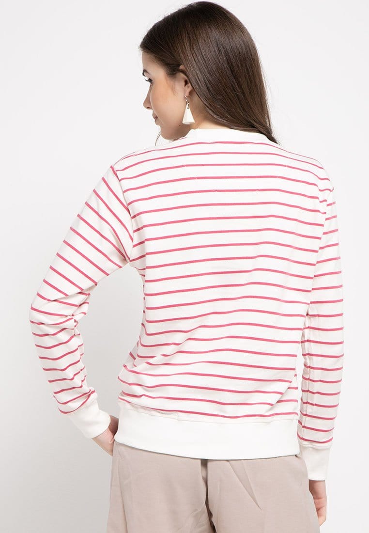 LO010 Thirdday sweater casual wanita dakir katakana putih pink