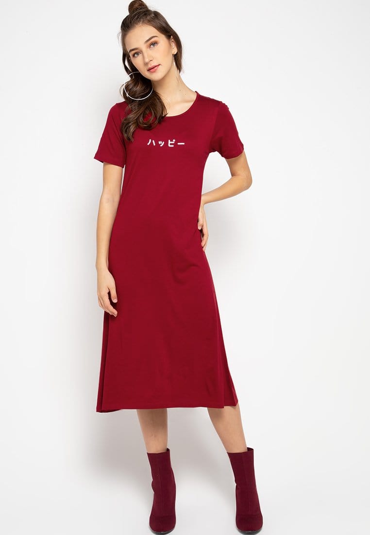 Third Day LTC49 xd dress happy katakana maroon dress midi