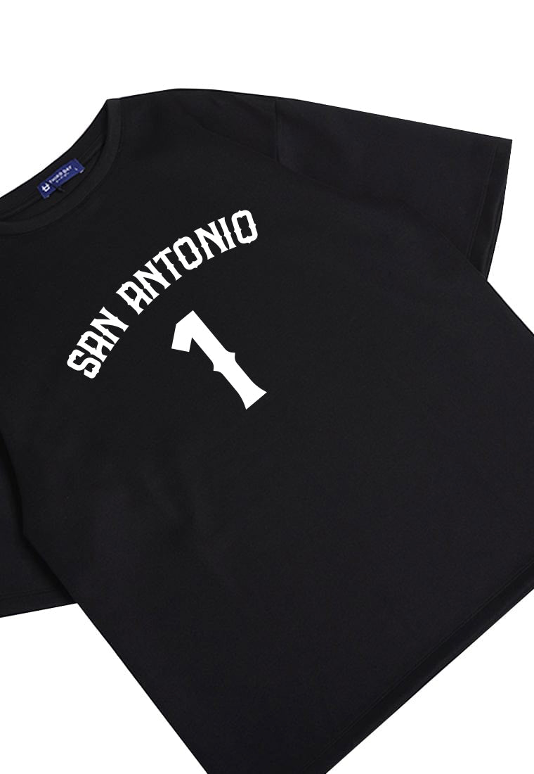 MTQ10 kaos baju basket basketball t shirt oversize bahan tebal scuba "san antonio 1" hitam