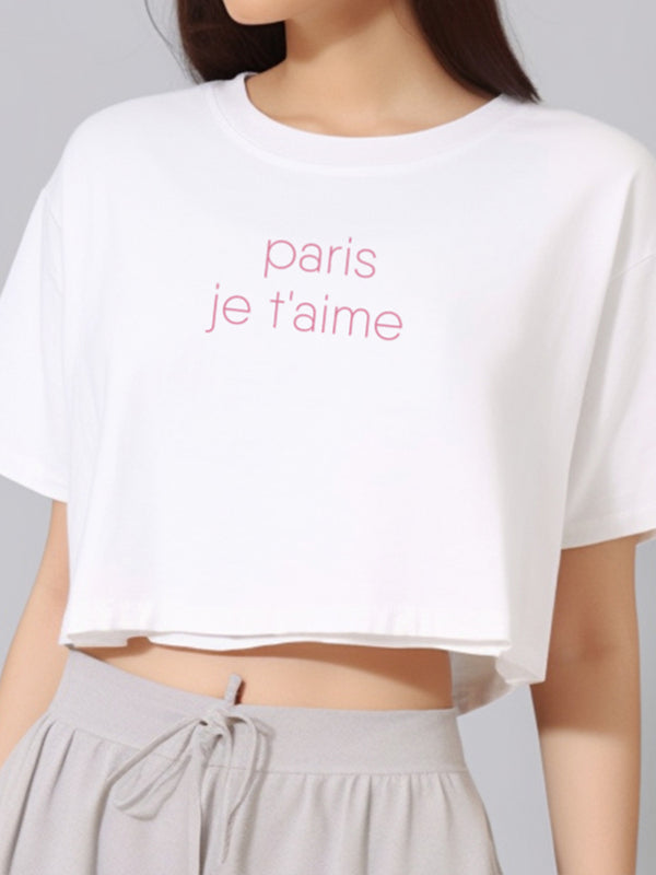 LTF14 kaos oversize crop top wanita instacool OLC "paris jetaime" putih