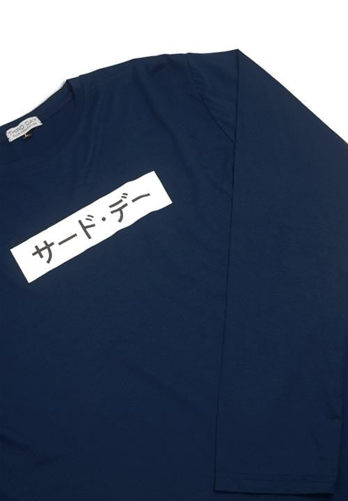 MTC90B l-s long sleeve Kaos Tangan Panjang invert katakana T-shirt Navy