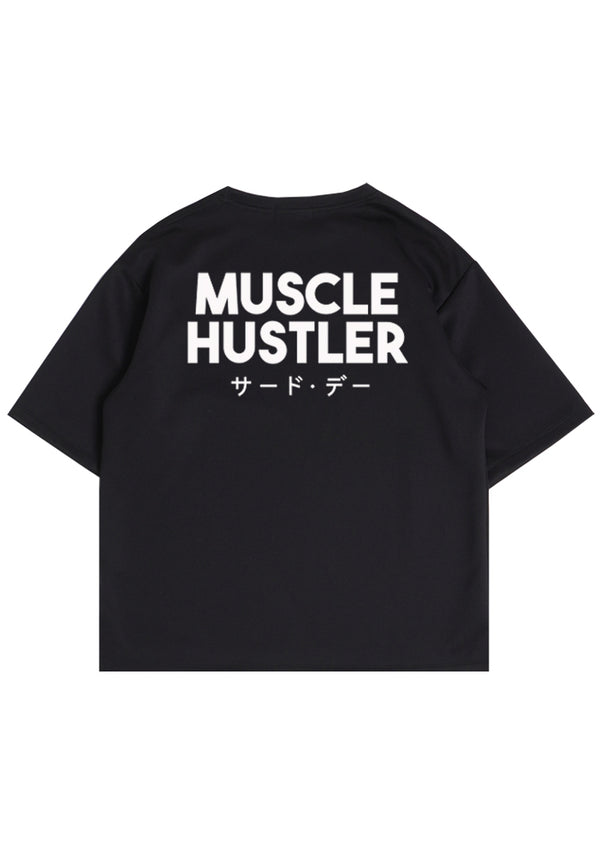 MTQ13 kaos oversize gym distro pria bahan tebal scuba "muscle hustler" hitam