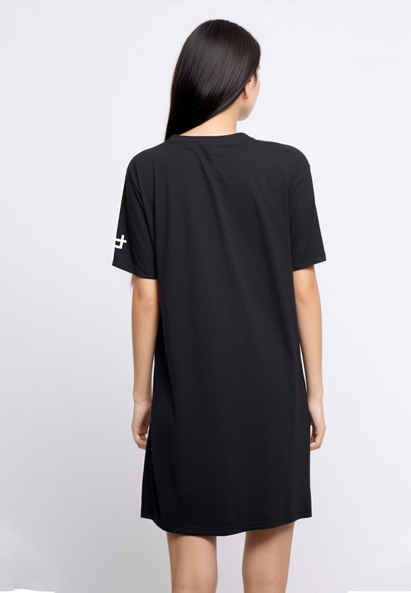 LTE98 long dress kaos t shirt oversize ld "logo sleeve" hitam