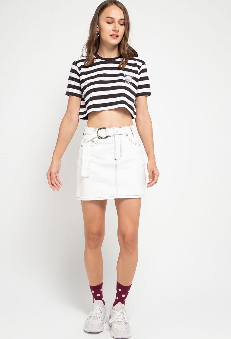 Td Friends LTD50 thirdday CL Crop Loose stripe black white tido dakir kaos casual wanita