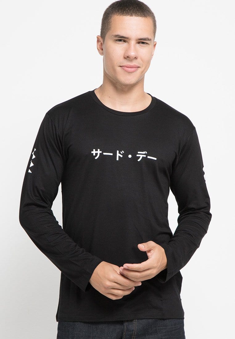 MTG79 ls long sleeve katakana little zigzag kaos pria tangan panjang  hitam