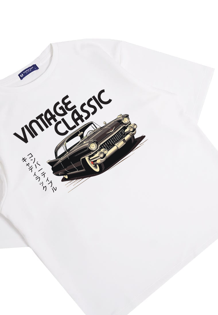 MTP88 kaos oversize retro vintage jadul bahan tebal scuba "vintage classic cadillac" putih