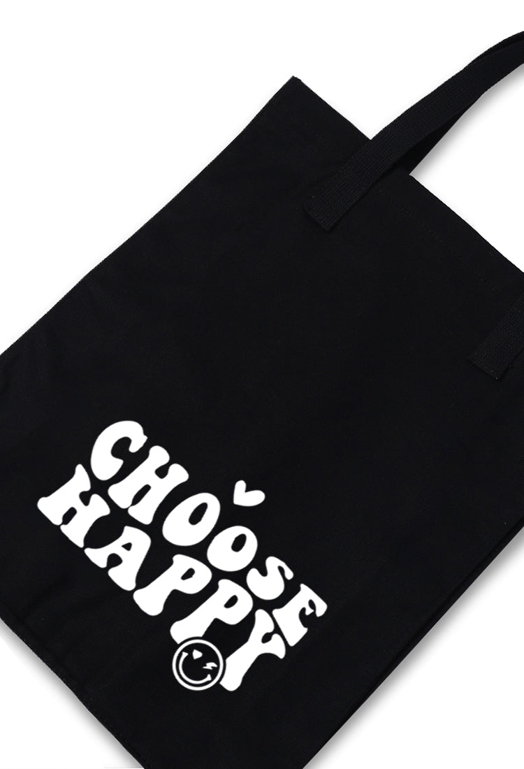 AMC91 totebag aesthetic kanvas pria wanita hitam black "choose happy"