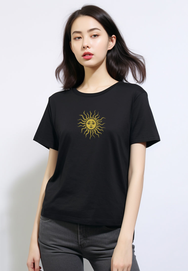 LTF25 kaos t shirt wanita casual slim fit "golden sun" hitam