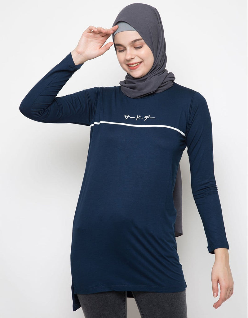 Third Day LTC91 mls katakana underline navy hijab lengan panjang wanita