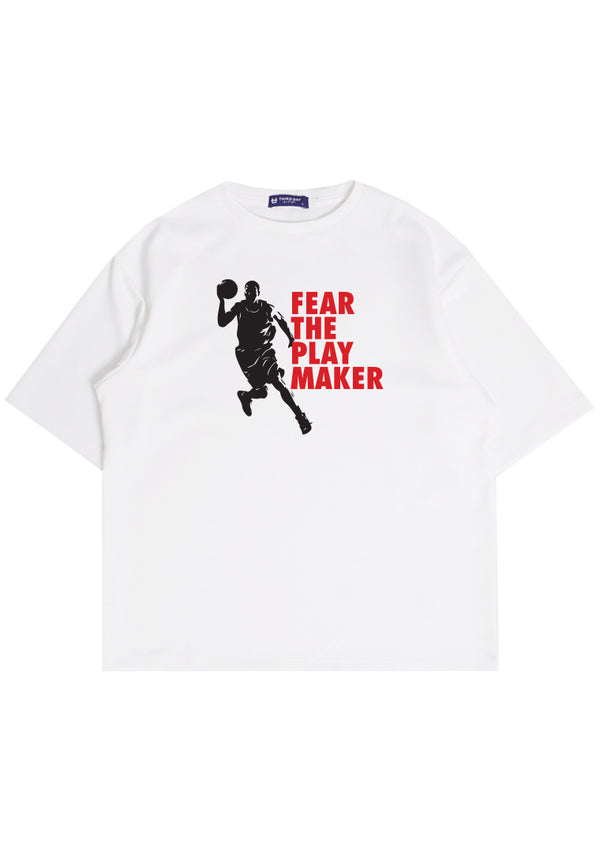 MTQ09 kaos baju basket basketball t shirt oversize bahan tebal scuba "fear the shooter" putih