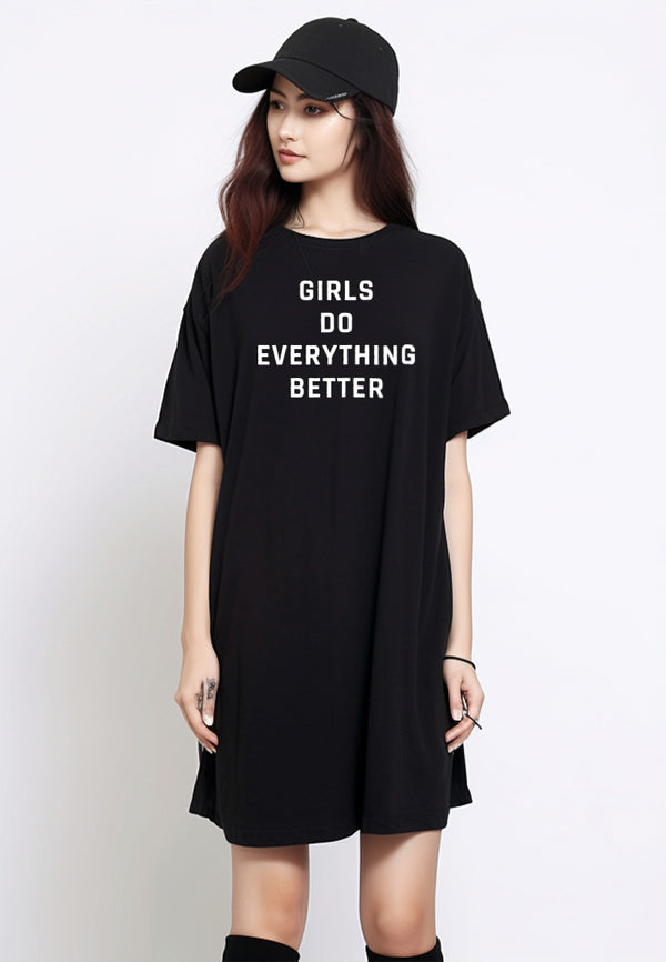 LTE94 long dress kaos korean style casual "girls do everything better" hitam