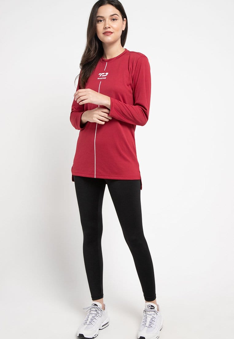 Td Active LS045 Sport mls raglan kaos olahraga wanita maroon