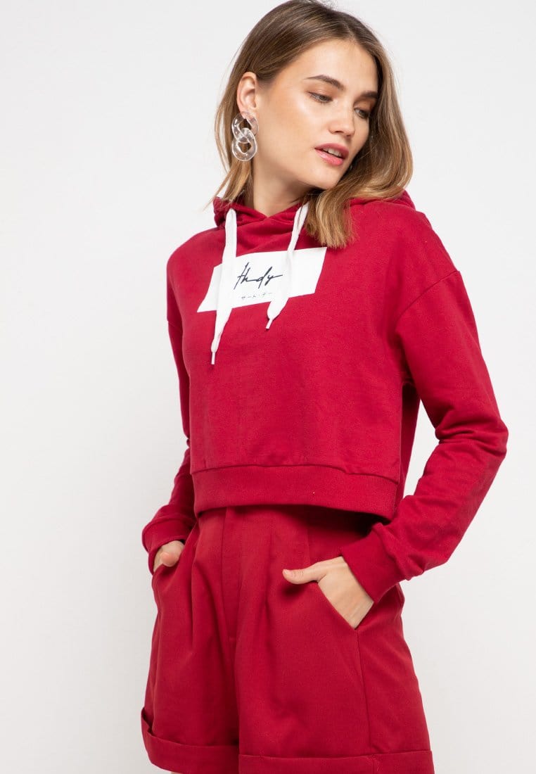 LMP009 pbch crop hoodie thdy sign rectangle maroon