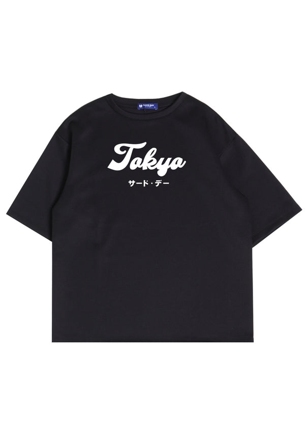 MTQ30 kaos oversize tokyo jepang distro pria bahan tebal scuba "tokyo katakana" hitam