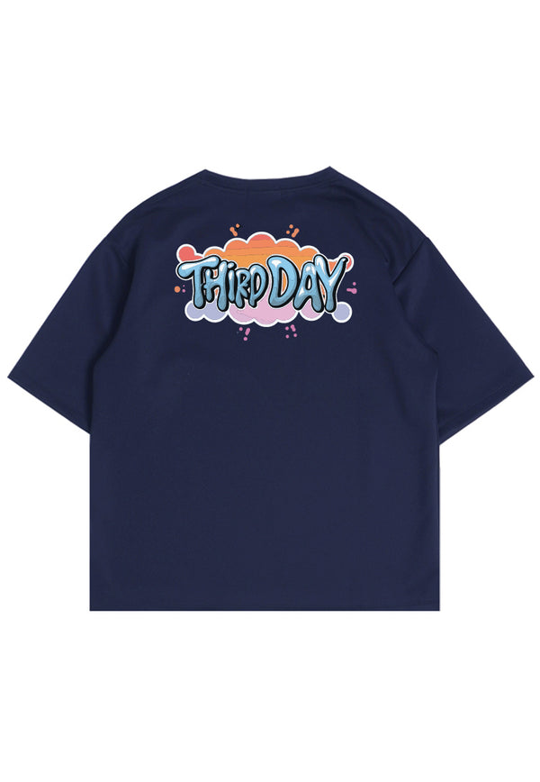 MTQ27 kaos oversize gambar belakang aesthetic bahan tebal scuba "third day orange splat graffiti" navy