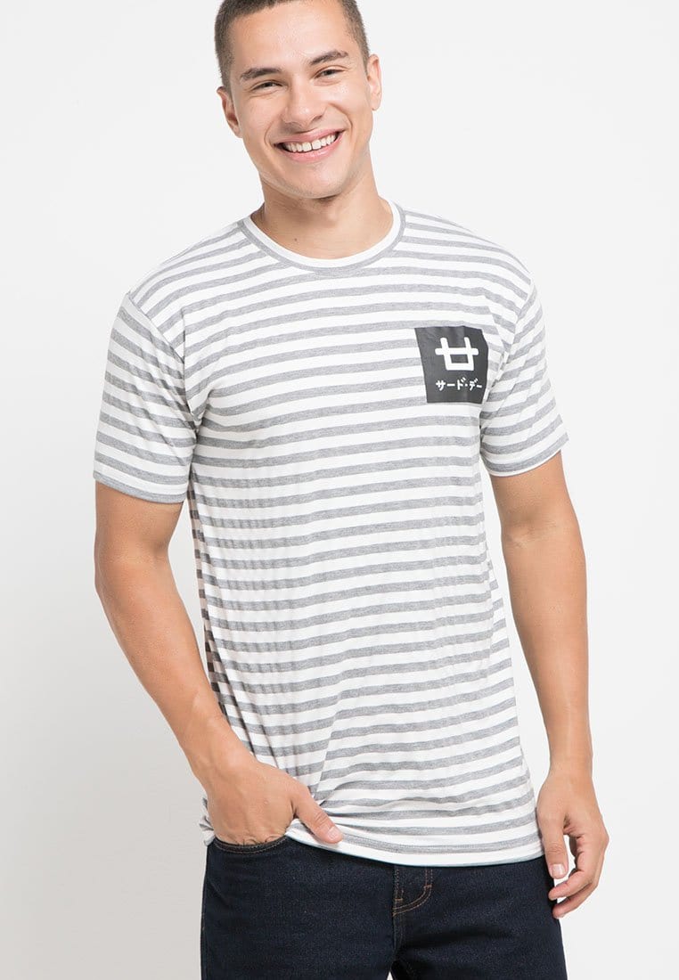 Third Day MTG83 kaos stp pria unisex logo box cst stripe putih abu