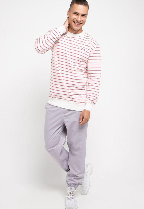 Third Day MO186 sweater casual pria dakir katakana stripe putih pink