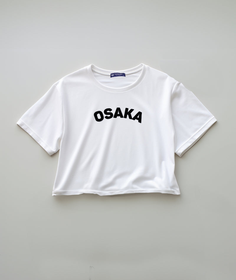 LTE89 kaos crop top oversize OLC wanita tulisan simpel "osaka" putih