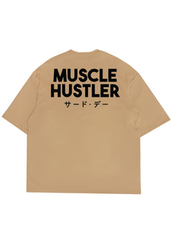 MTQ11 kaos oversize gym distro pria bahan tebal scuba "muscle hustler"" khaki