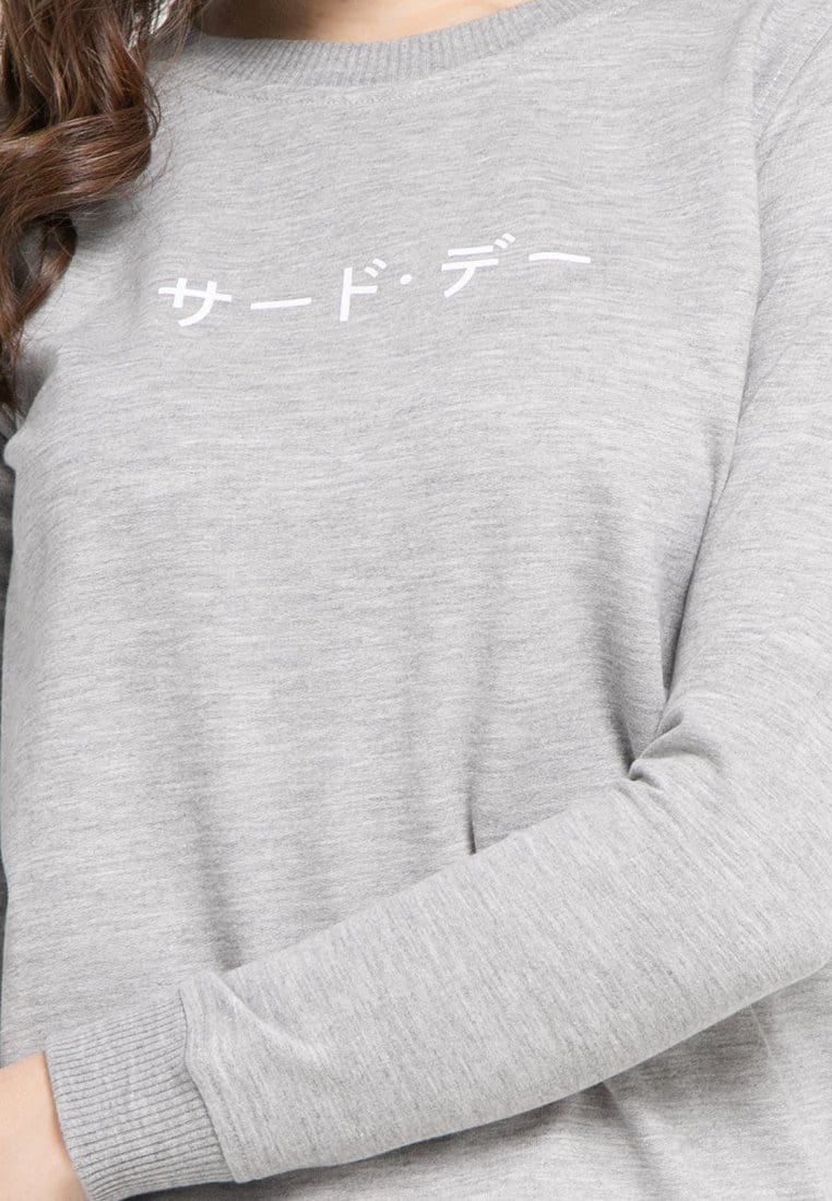 LO006 Thirdday sweater casual wanita dateng katakana abu