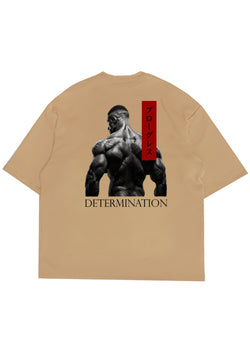 MTP55 kaos oversize gym pria bodybuilding bahan tebal scuba "determination" khaki