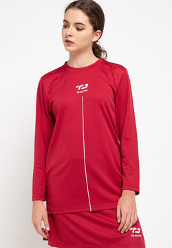 Td Active LS010 l-s Raglan Merah Ati Kaos Olahraga Wanita